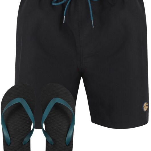 Swim Shorts Pembroke Swim Shorts In Jet Black With Free Matching Flip Flops - South Shore / M - Tokyo Laundry