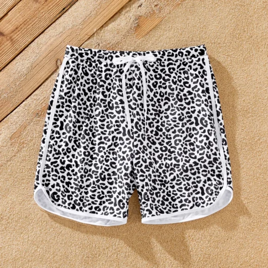 Family Matching Leopard Printed Swim Trunks or Twist Knot High-Waist Swimsuit