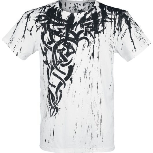 Outer Vision Wings Tattoo Splashed Strips T-Shirt white