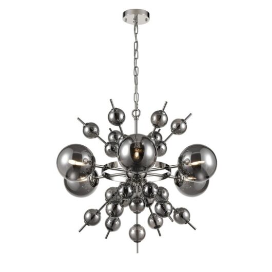 Franklite FL2451-6 Splash 6 Light Ceiling Pendant Light In Chrome Finish With Smoked Glass