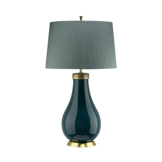 Quintiesse QN-HAVERING-TL Havering Azure Turquoise Table Lamp With Green Faux Silk Shade