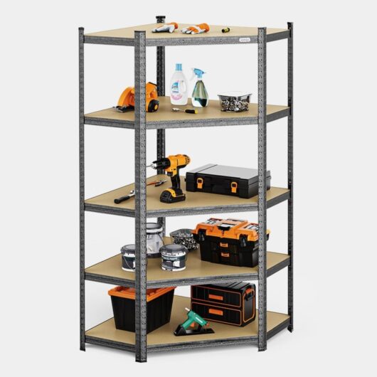 5-Tier Metal Corner Shelving Unit - Grey (180 x 40cm)