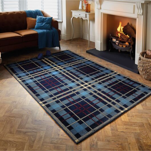 60X110Cm Blue Tartan Rug