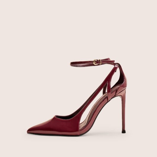 Allegedly Burgundy Patent Cut Out Detail Ankle Strap Court Shoes