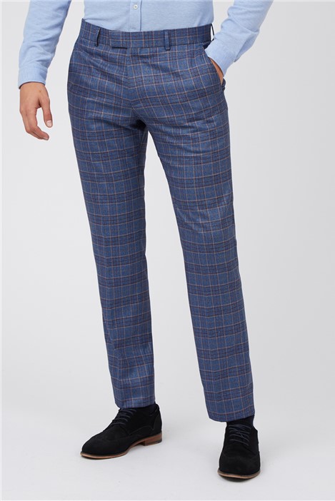 Antique Rogue Slim Fit Navy Blue With Multi Overcheck Men's Trousers