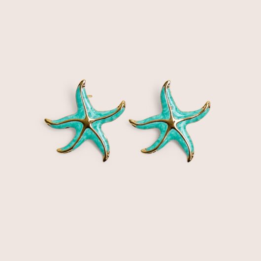 Blue Starfish Earring With Gold Detail