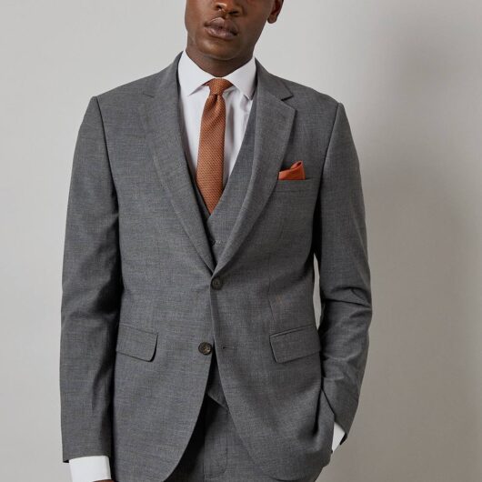 Burton Men's Mid Grey Check Slim Fit Suit Jacket | Size: 46R