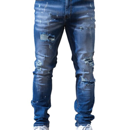 Enzo Milano | Mens Ripped Jeans - Light Blue / 28W